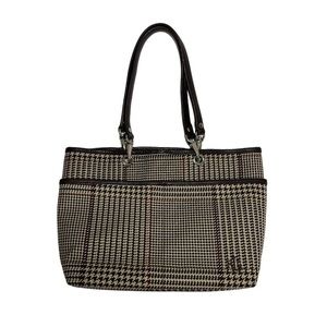 Ralph Lauren Vintage Mini Tote  Bag Beige‎ Brown Houndstooth Tartan Plaid Purse